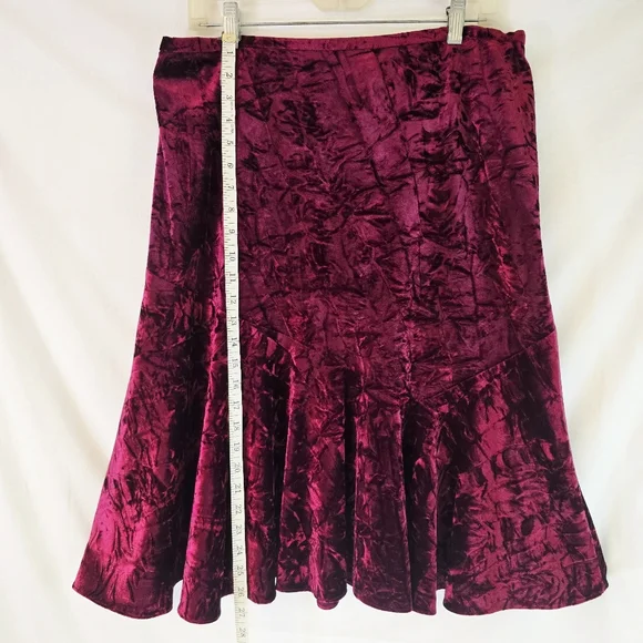 Grace Dane Lewis Crushed Velvet Burgundy Maroon Full Skirt Elastic Waist Size 14 - Picture 3 of 8